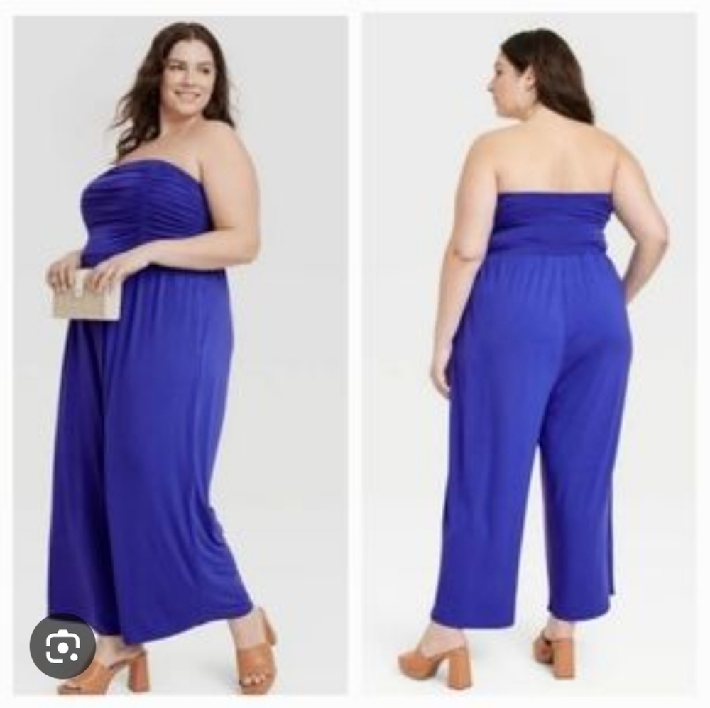 Ava & Viv Wide Leg Jumpsuit With Removable Straps Pockets Bluish Purple Size